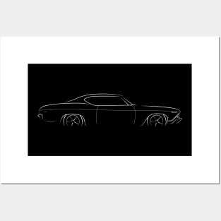 Front/profile 1969 Chevy Chevelle - stencil, white Posters and Art